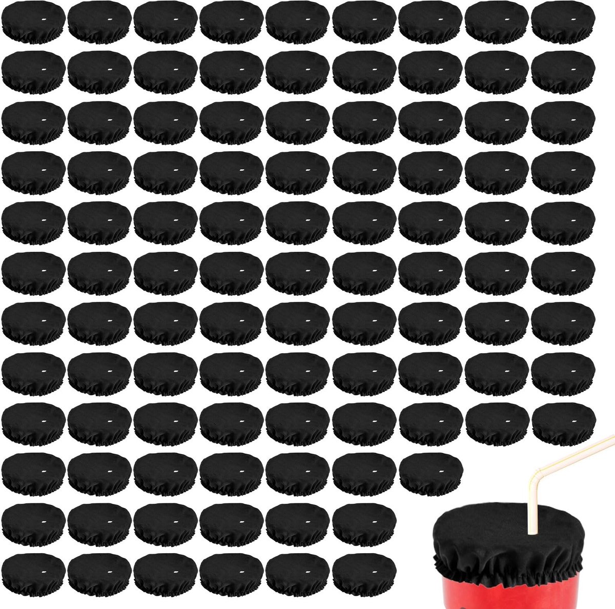 Dailygoods - Dailygoody - Drankhoezen - Herbruikbare drankbeschermer - Zwart - Geschikt voor de meeste bekers - 100 stuks - Ideaal voor vrouwen en meisjes