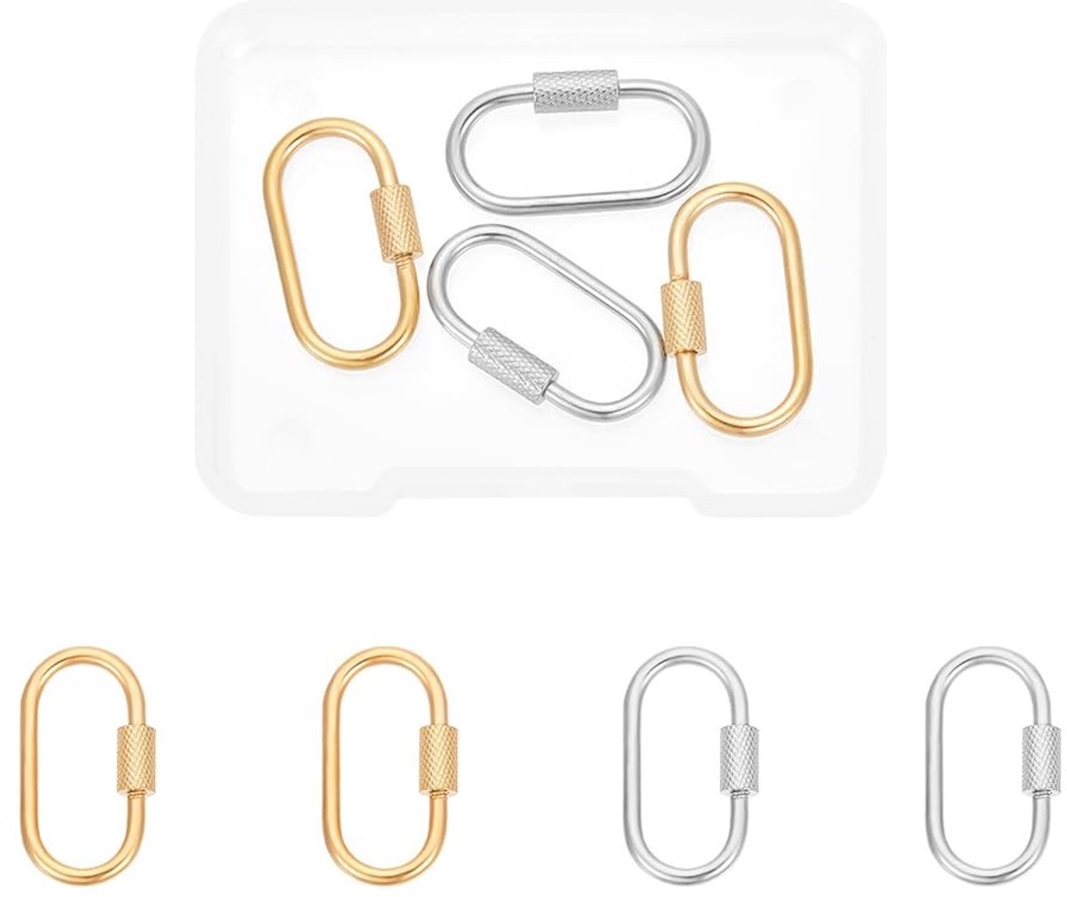 Dailygoody - Karabijnhaak Set - 4 Stuks Sleutelhanger - Metalen Charms - Gouden Ovale Ringen - Voor Thuis en Auto Accessoires