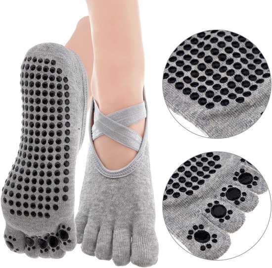 Dailygoody - Yoga Sokken - Antislip - 2 Pairs - Grijs/Zwart - Volledige Teen - Geschikt voor Yoga en Pilates - Ankle Lengte — afbeelding 4