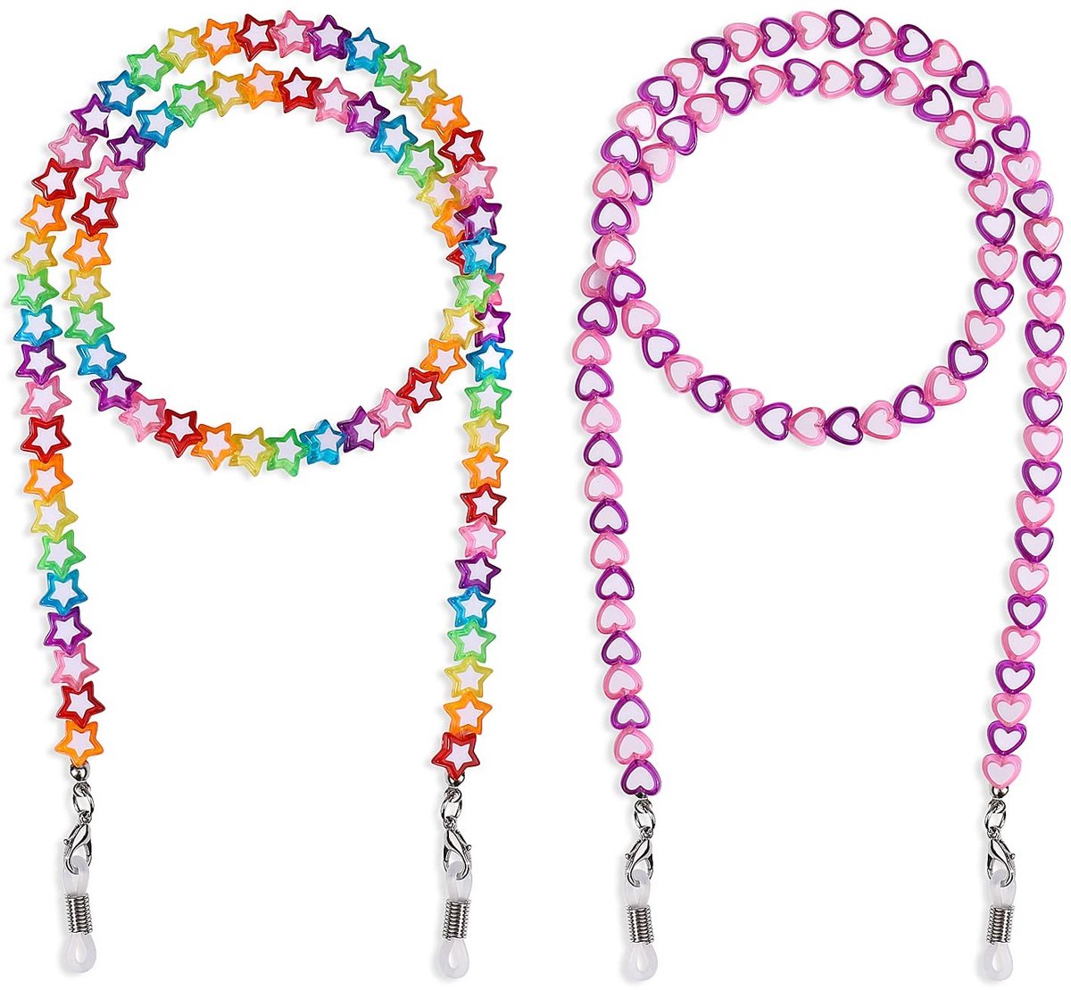 Dailygoody - Brilband voor kinderen - Zonnebril ketting - Duurzaam en praktisch - 2 stuks - Kralen en siliconen - Geschikt voor sport en dagelijks geb