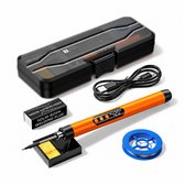 Tech Essentials Draadloze Soldeerbout - 8W - USB-C - Met Tin - Display - Kit - Fijnsoldeerwerk - Accu - Soldeerset - Elektrisch Gereedschap - Soldeerstation - Soldeerpistool - Soldeerapparaat - Mini - Oranje