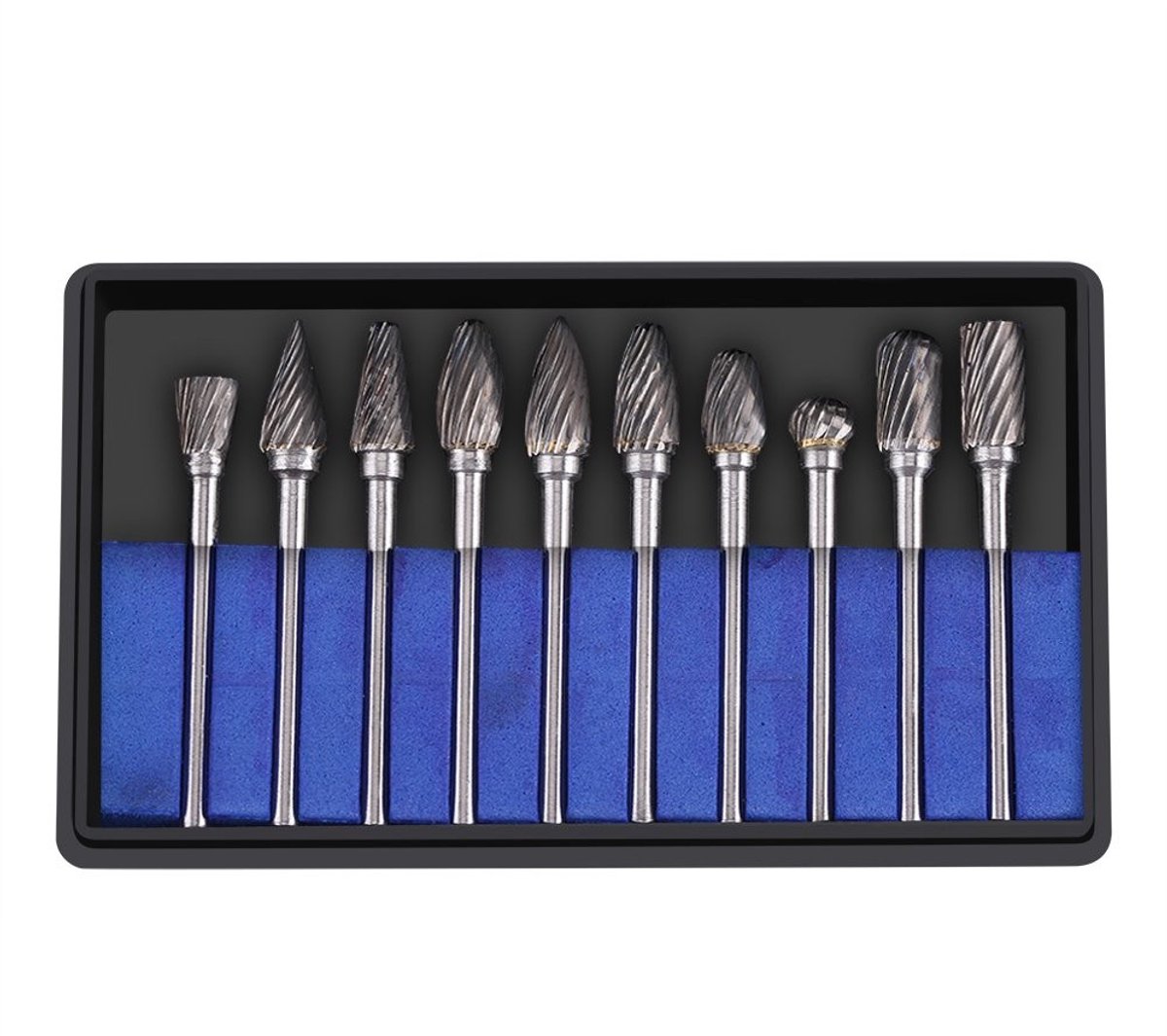 Dailygoody - 10-delige Frezenset - Wolfraamcarbide - Voor Precisie Snijden - 3 mm Schacht - Diverse Vormen - Geschikt voor Meerdere Materialen
