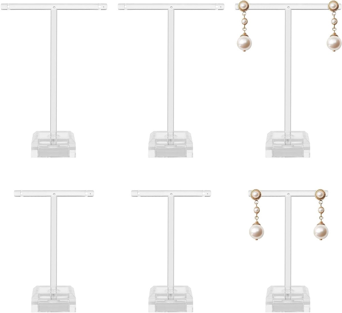 6-delige Acryl Oorbellen Display Houder - T-vormige Oorbellen Organizer voor Sieraden, Kettingen en Armbanden - Transparante Sieradenstandaard voor Eenvoudige Presentatie