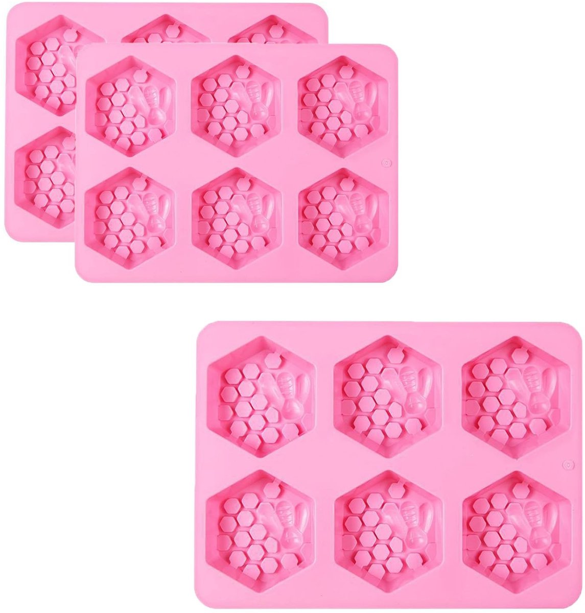 Dailygoods - Dailygoody - Honeycomb Mold Silicone - Bijen en honingraatvormen - Roze - Zeep en chocolade maken - Ideaal voor bakliefhebbers - 3 stuks
