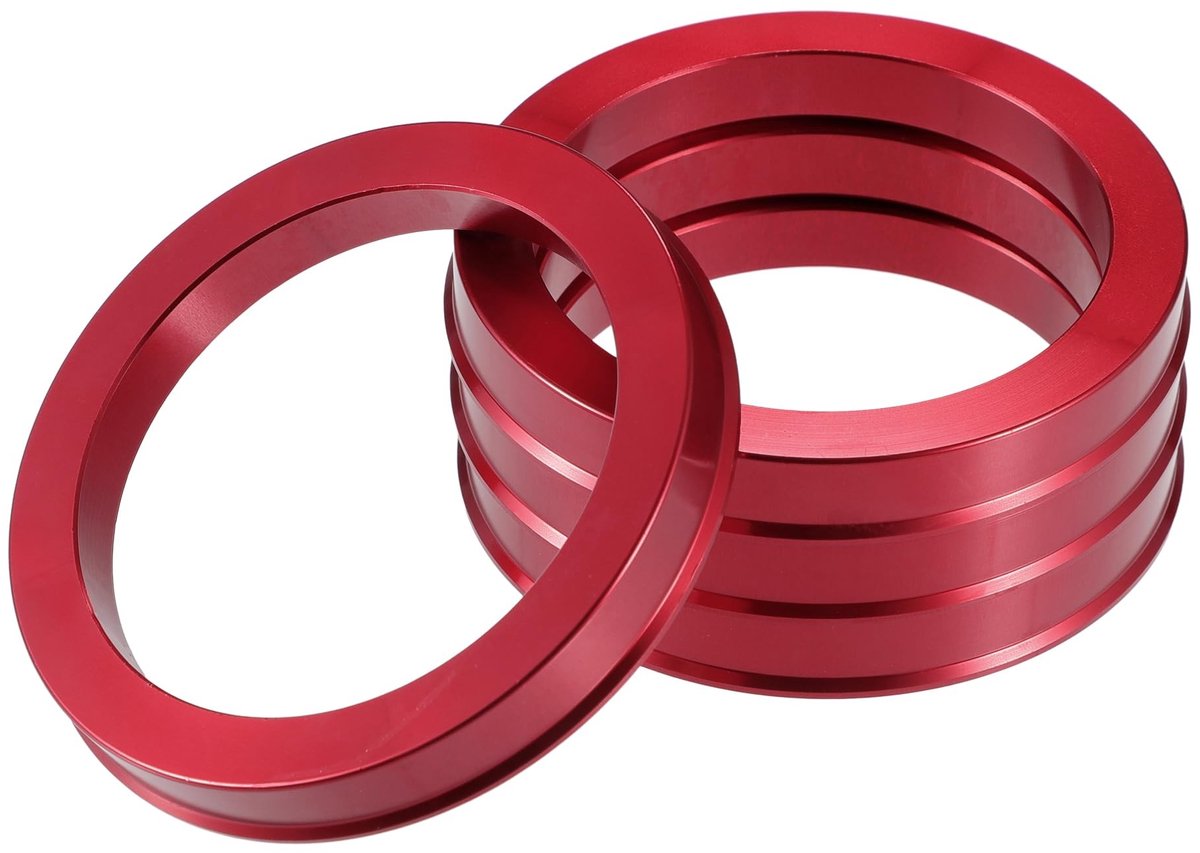 Dailygoods - Dailygoody - Hub Centric Rings - Trillingen Elimineren - Rood - Perfecte Pasvorm - Set van 4 - Geschikt voor wielen - OD 72.6mm tot ID 57.1mm