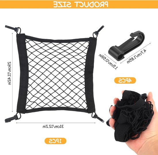 Elastisch Luggage Net voor Fiets en Motor, Stretchable Opslagnet met Haken voor Helm en Bagage, 29x31cm — afbeelding 5