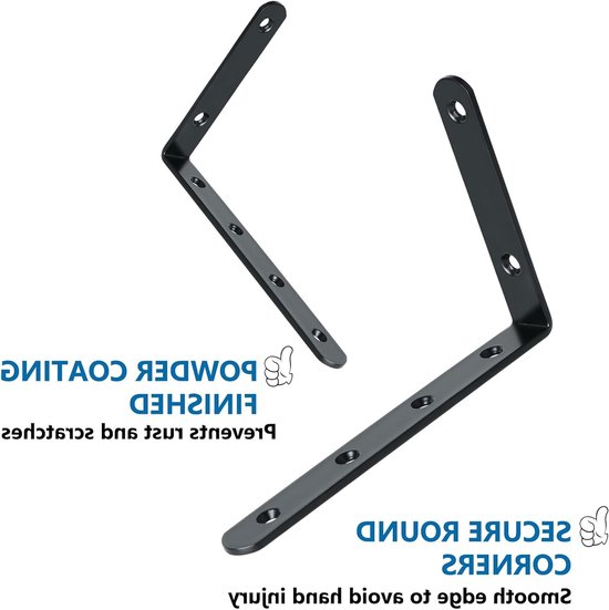 8 Stuks Hoeksteunen voor Wandbevestiging - Stevige RVS Zwarte Plankensteun voor Floating Shelves, Ideaal voor Huishoudelijk Gebruik — afbeelding 2