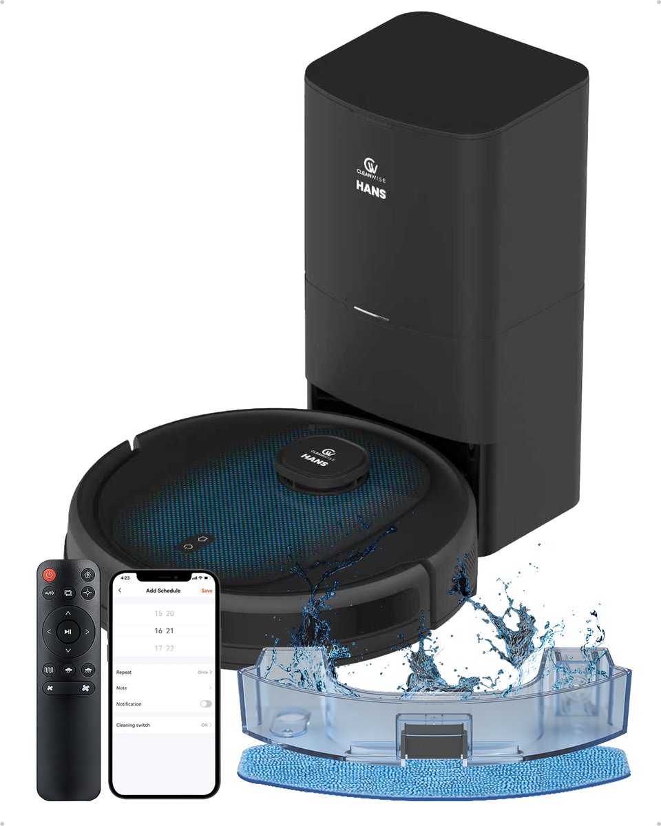 CleanWise Hans Robotstofzuiger met Dweilfunctie & Automatisch Leegstation – 90 dagen handsfree – Nederlands Product – Dweilrobot – LiDAR Navigatie – 7000 Pa – HEPA 14 Filter – Tapijtherkenning – No-Go Zones – Voor Huisdierharen