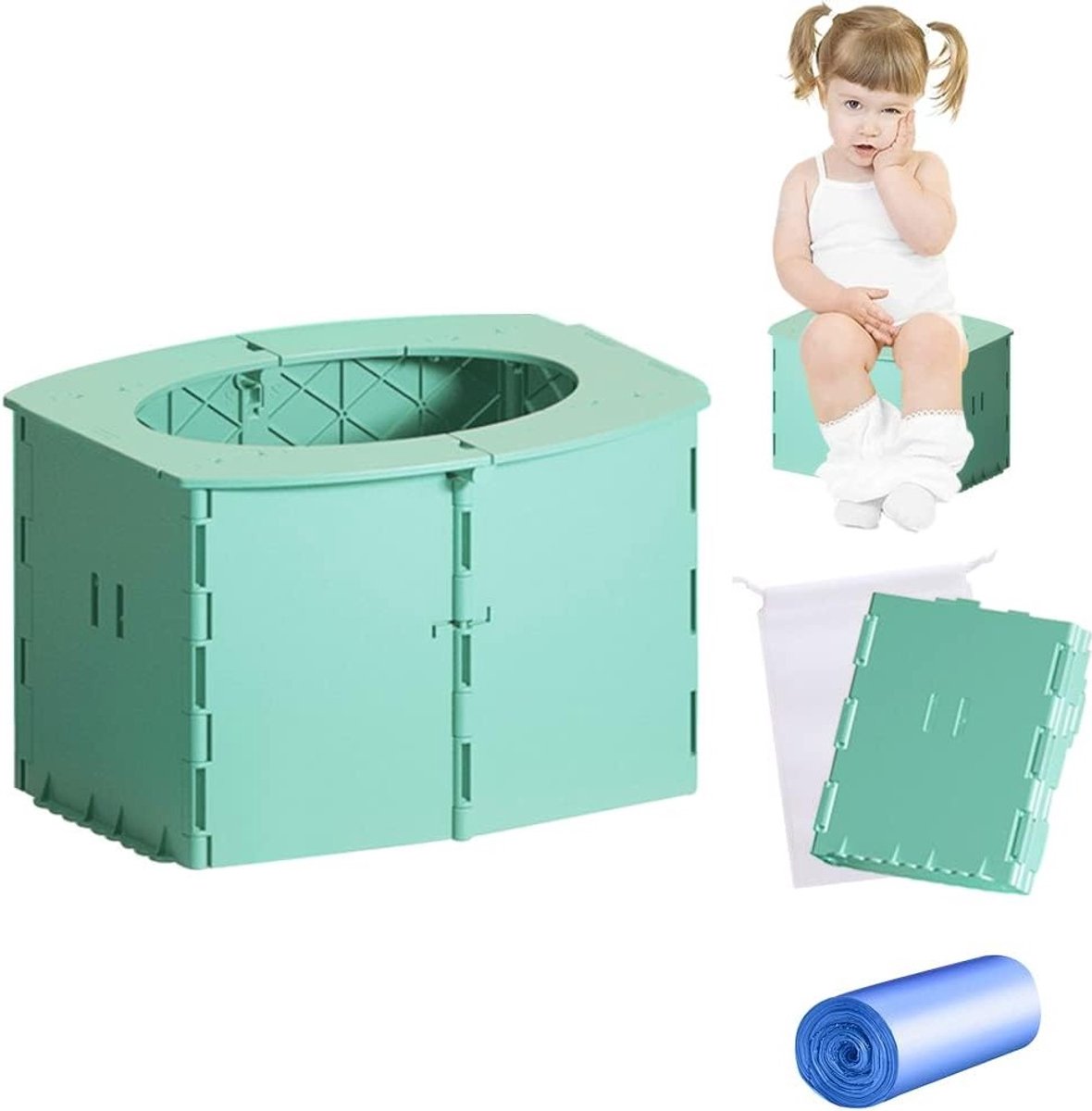 Vouwbaar Kindertoilet voor Reizen, Draagbaar en Compact, Ideaal voor Baby's en Peuters, Groene Toiletpot voor Thuis en Buitengebruik