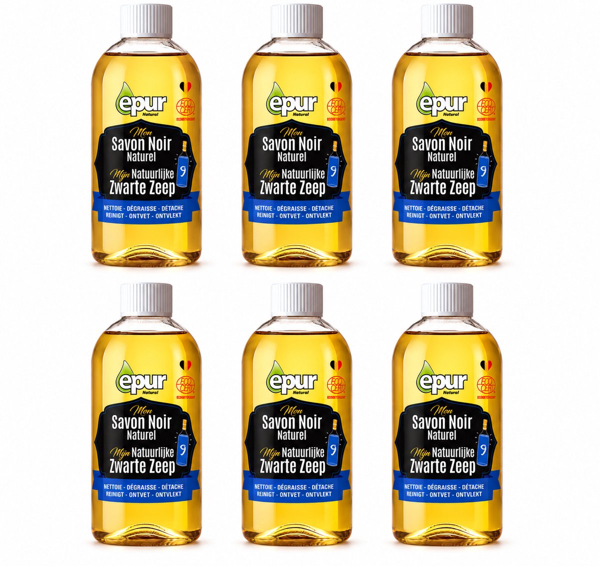 EPUR Natuurlijke Zwarte Zeep 750 ml - Set van 6 Flessen - Ecocert Gecertificeerd Savon Noir - Multifunctionele Ecologische Reiniger voor Vloer Tegels en Tuin - Ontvettend