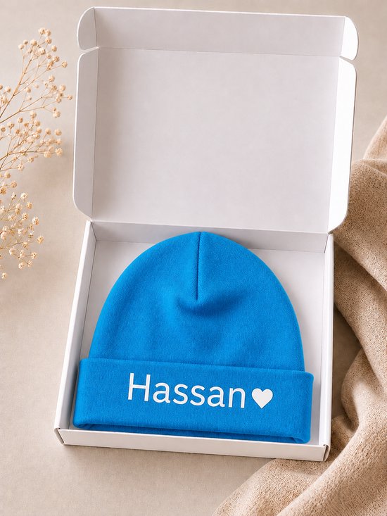 Babymutsje met Naam blauw - Gepersonaliseerd Newborn Mutsje blauw - Kraamcadeau Baby - Blauw Jongens — afbeelding 4