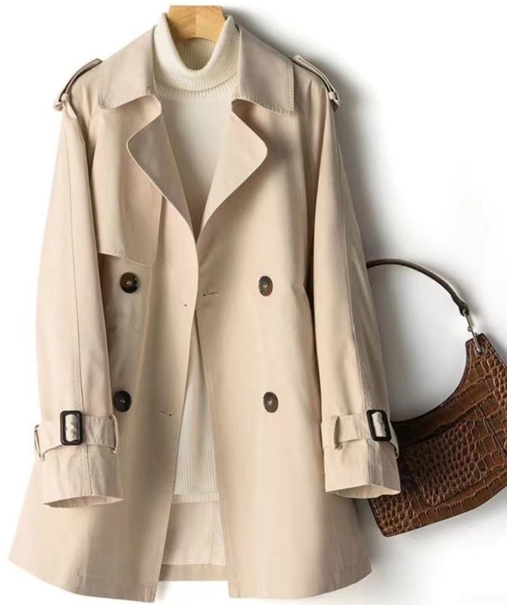 Dailygoods - Dailygoody - Stijlvolle Herfstjas Dames - Middellange Windjack - Trendy Trenchcoat - Abrikoos - Geschikt voor Herfst - Comfortabele Pasvorm - Perfect