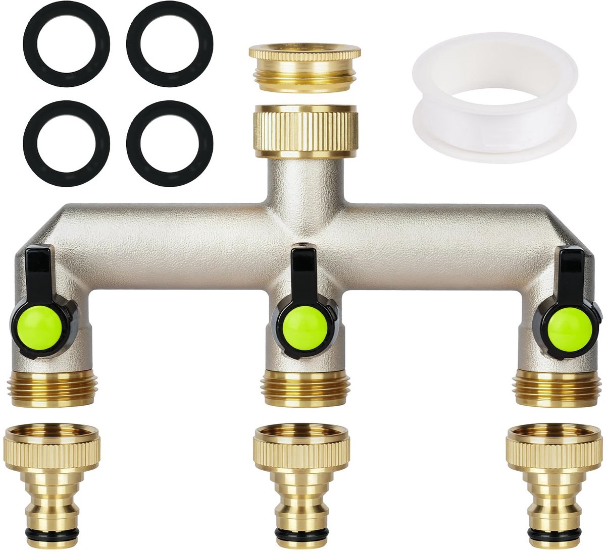 Dailygoody - OmGoods - Dailygoody - Tuinslang Splitter - 3-Weg Waterverdeler met Onafhankelijke Kleppen - Messing 3/4 Inch - Voor Gemakkelijk Watergeven - Geschikt voor Tuin...