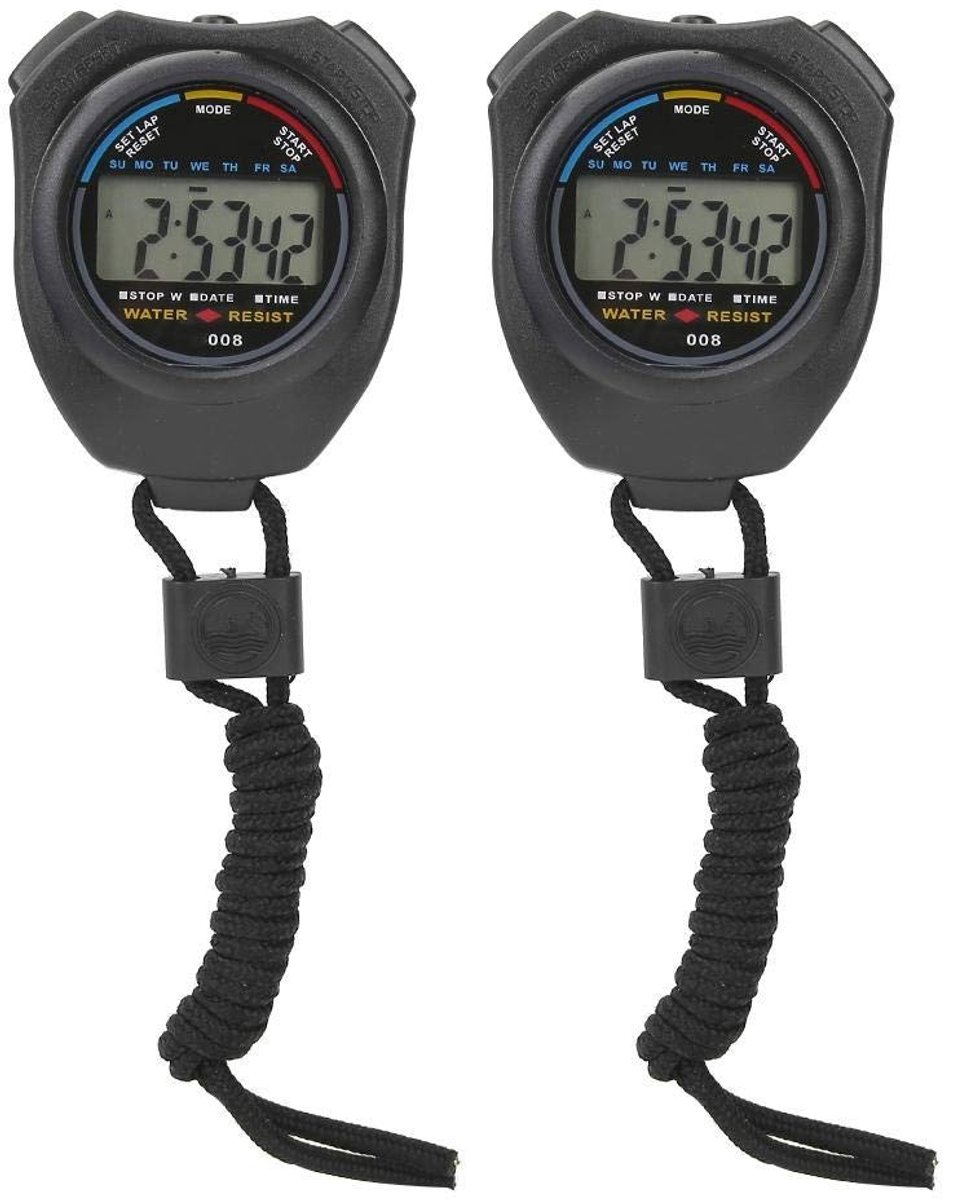 Dailygoods - Dailygoody - Digitale Stopwatch - Sportstopwatch - Multifunctionele Timer - Zwart - Draagbare Timer - Geschikt voor Hardlopen en Racen - 2 Stuks