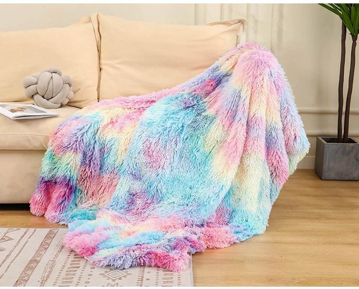 Dailygoods - Dailygoody - Wollige knuffeldeken - Super zachte fleecedeken - Omkeerbare bankdeken - Batik-regenboog #2 - Perfect voor dutjes - 80 x 120 cm
