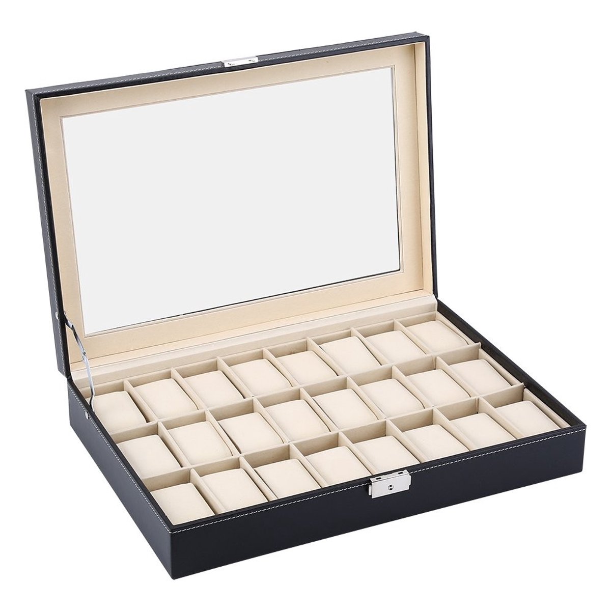 Dailygoods - Dailygoody - Horlogedoos - Opbergdoos voor 24 horloges - Stijlvol design - PU-leer - Inclusief horlogekussens - Geschikt voor dames en mannen