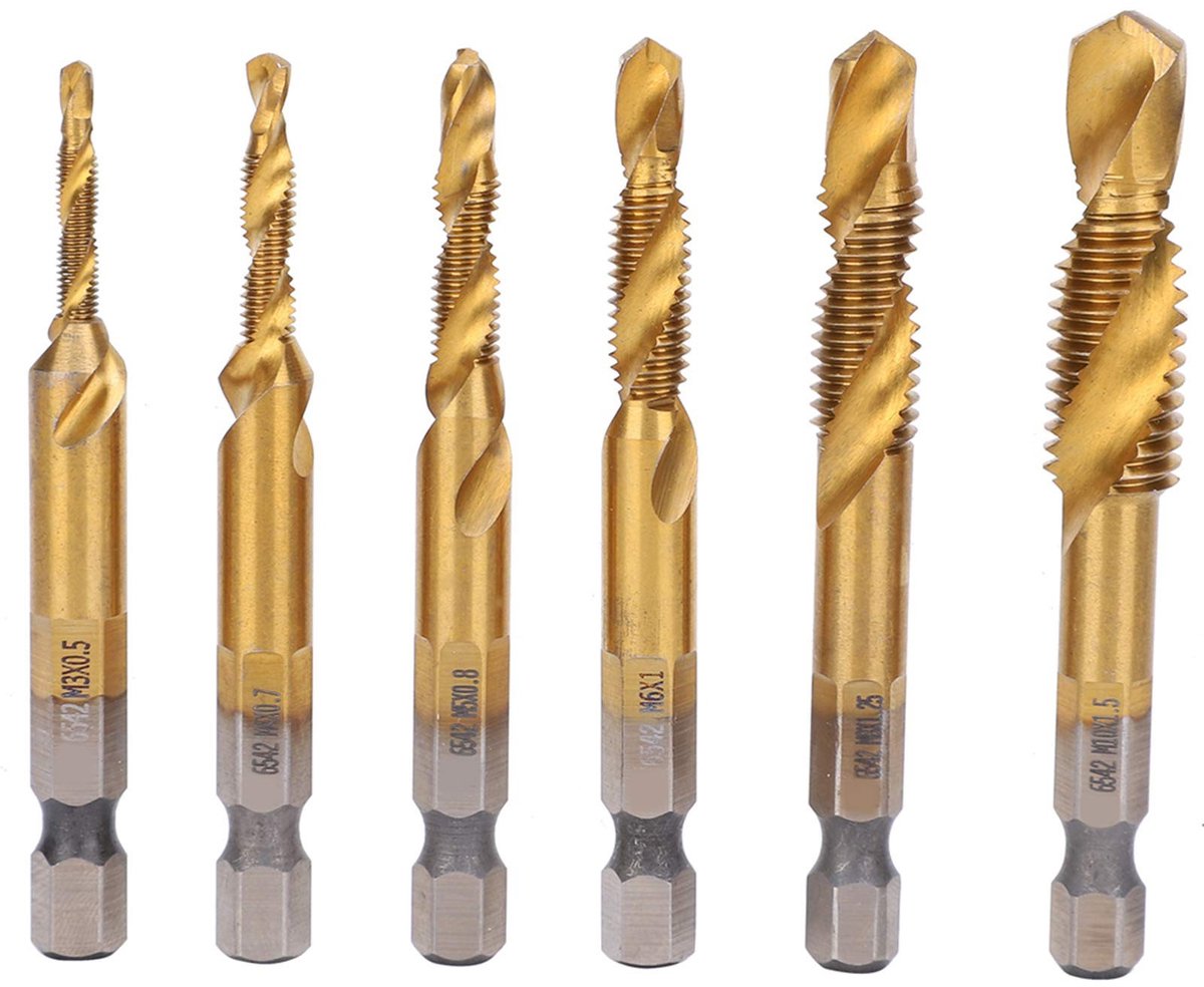 Dailygoods - Dailygoody - 6 stuks M3 - M10 schroefdraadboor set - gecoate schroefdraadboren - Zilver+Goud - Handgereedschap - Geschikt voor staal en koper - Pe...