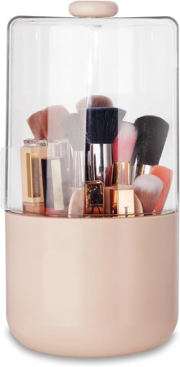 Afgedekte make-upkwastenhouder, draaibare organizer voor make-upkwasten, stofdicht en praktisch voor wastafel, roze kleur