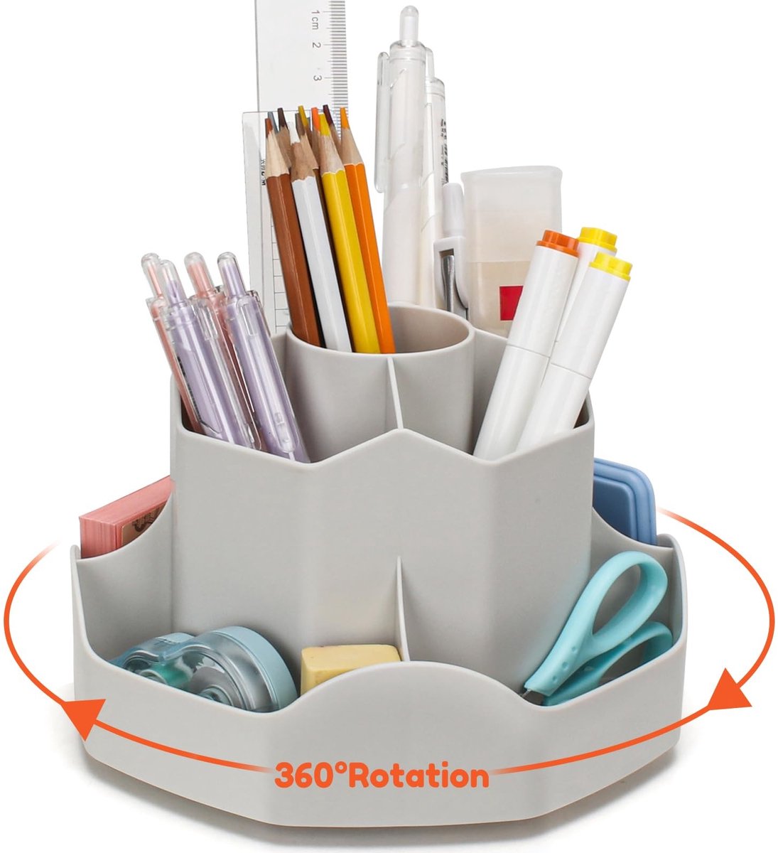 Dailygoods - Dailygoody - Roterende Potlood- en Pennenhouder - Bureau-organizer - Ruimtebesparend - Grijs - Multifunctionele opbergruimte - Geschikt voor kinderen