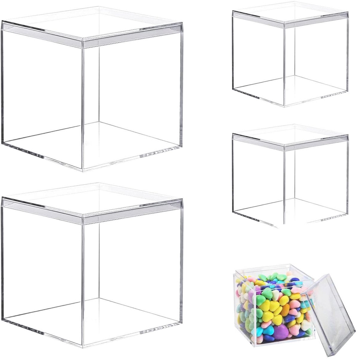 Dailygoods - Dailygoody - Acryldoos met deksel - Transparante geschenkdoos - Duurzaam en robuust - 10x10 cm - Perfect voor sieraden en snoep - 4 stuks voor present..
