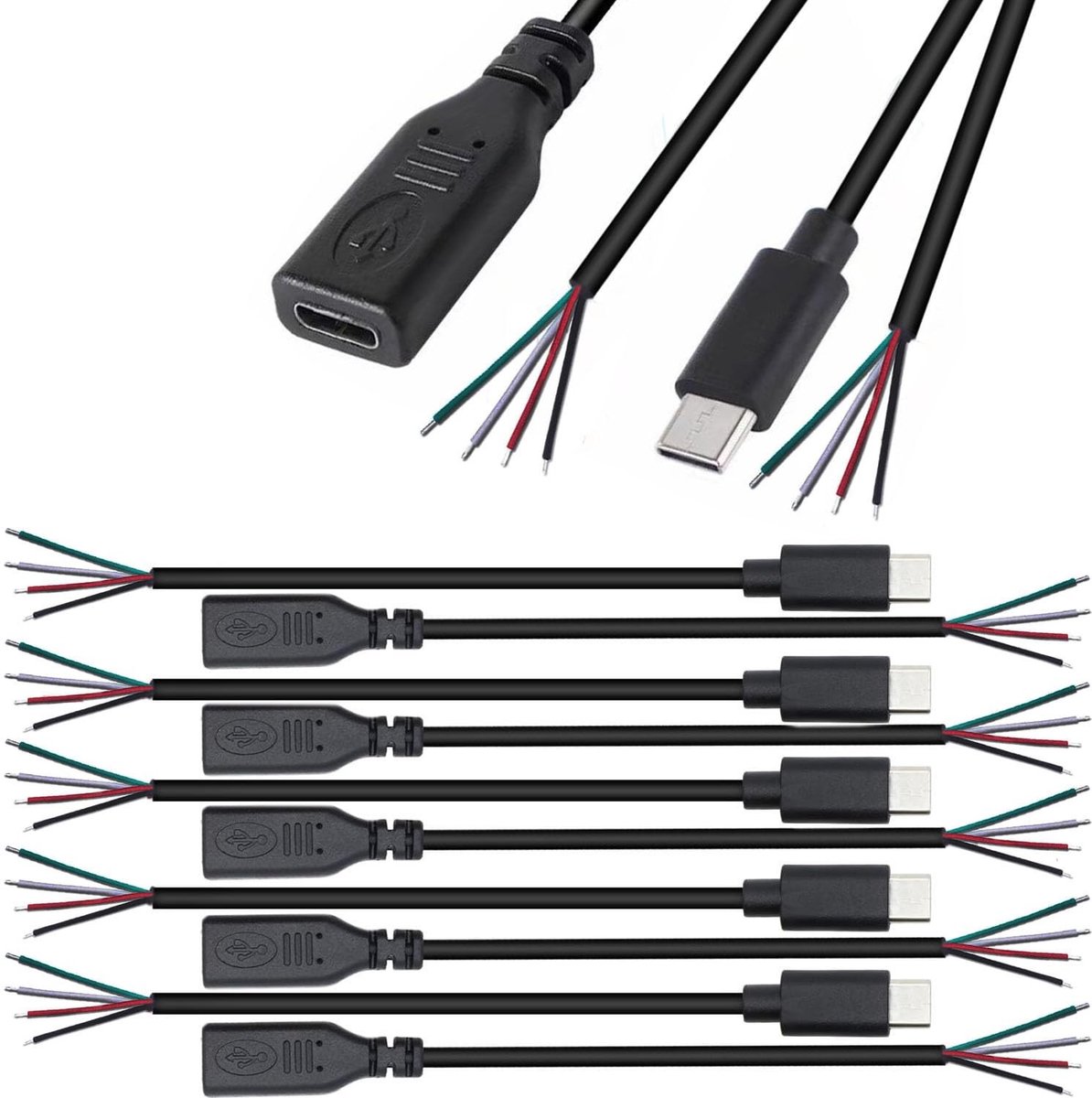 Dailygoods - Dailygoody - 10x 25cm USB Type C Pigtail Kabel 4-Pin voor LED Verlichting