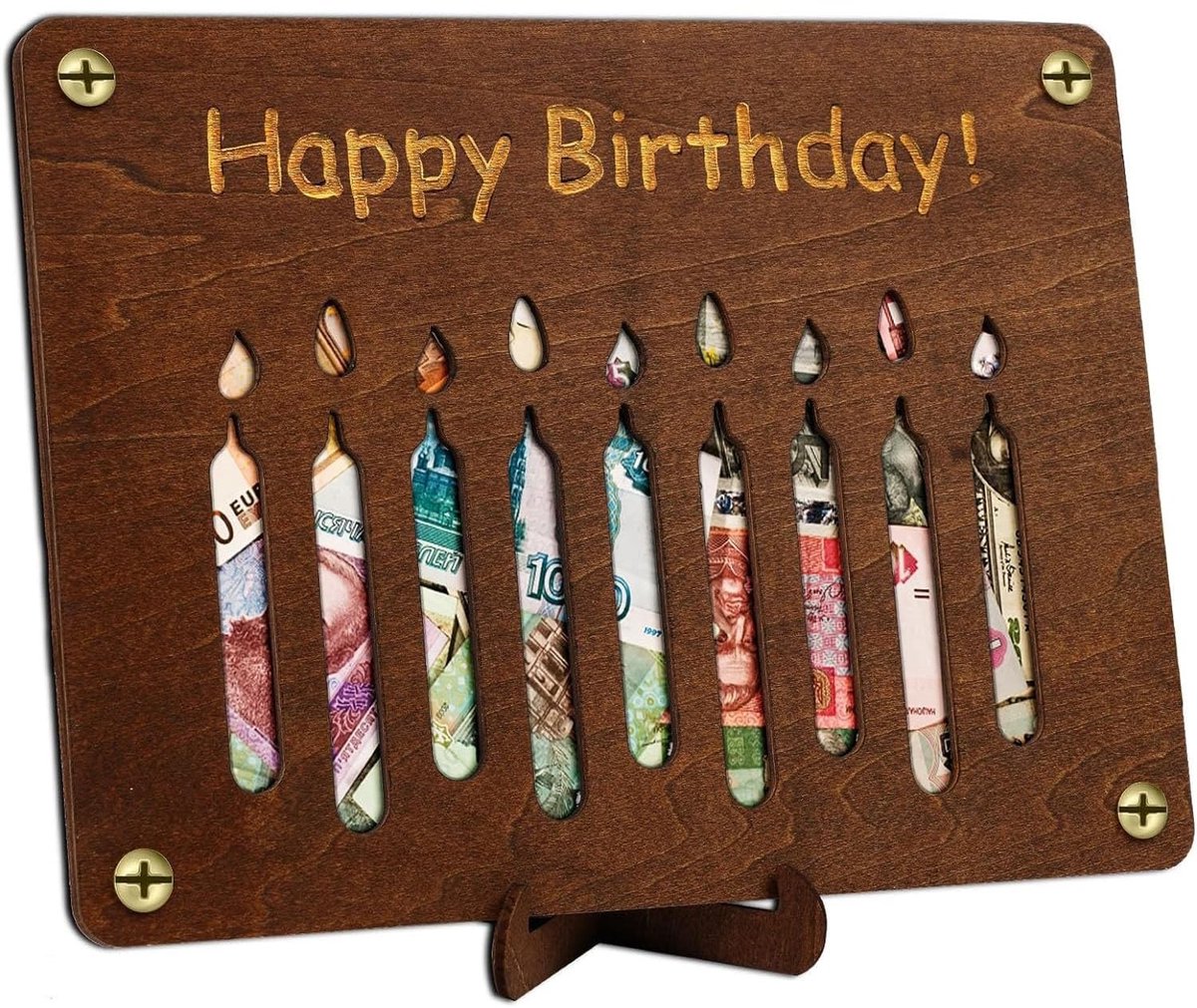 Dailygoods - Dailygoody - Wenskaart van hout - Verjaardagskaart - Uniek design - 20 x 18 cm - Geld cadeau - Voor bruiloft en Moederdag