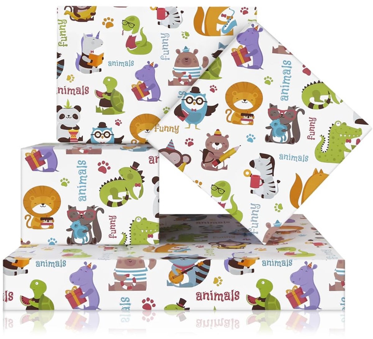 Dailygoods - Dailygoody - Verjaardagsinpakpapier - Grappige Dieren Ontwerp - 4 Vellen Plat Gevouwen - 50 x 70 cm - Cadeaupapier voor Kinderen - Geschikt voor Verja...