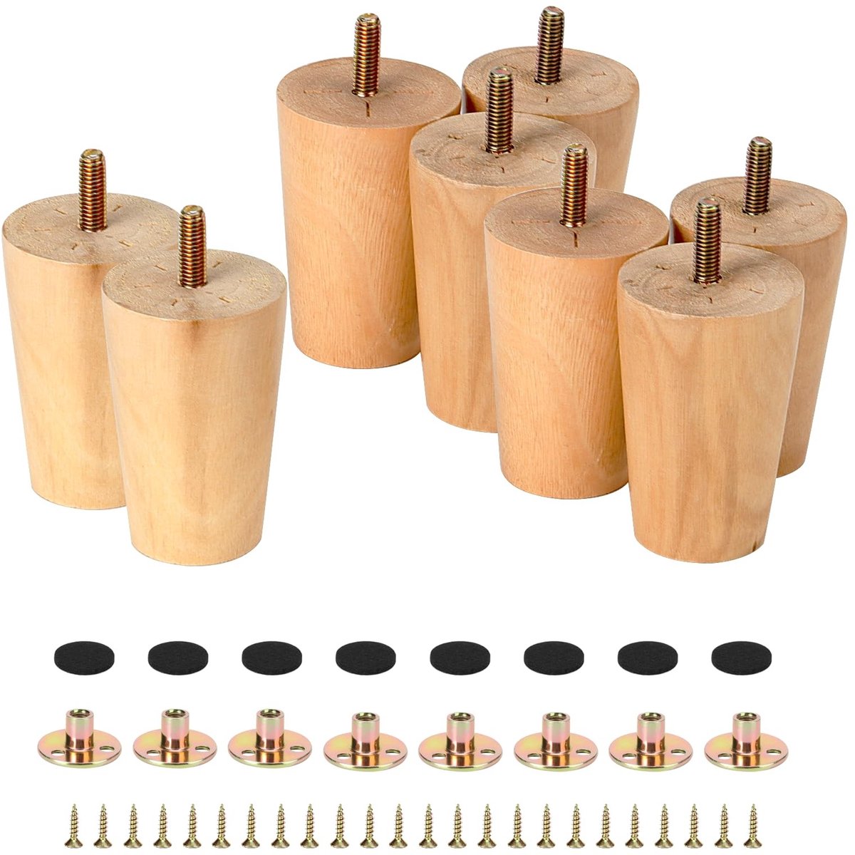 Dailygoods - Dailygoody - Houten Meubelpoten - 8 cm Massief Hout - Vervangende Poten voor Meubels - 8 stuks - Inclusief Schroeven en Montageplaten - Ideaal vo