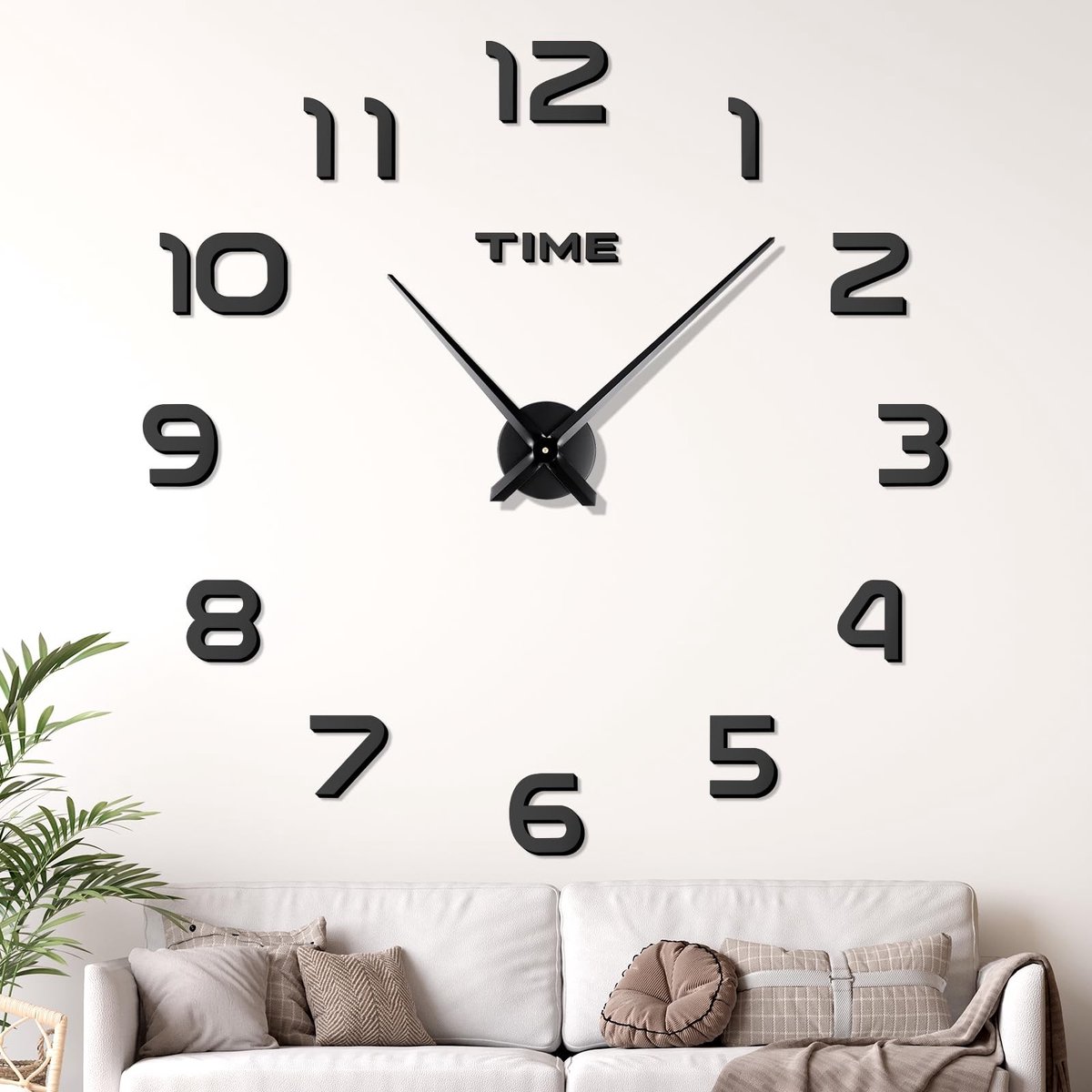 Moderne zelfklevende 3D wandklok - stille digitale klok voor decoratie van woonkamer slaapkamer kantoor - zwart - doe-het-zelf metaal - cadeau