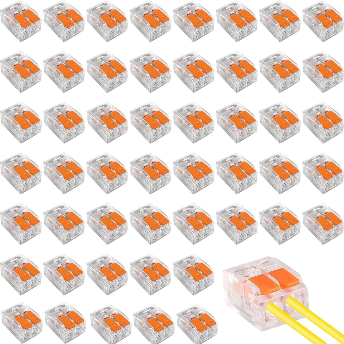 Dailygoody - Set van 50 Kabelconnectoren met Sluitknop - Elektrische Aansluitblokken voor Vaste Kabels (Oranje)