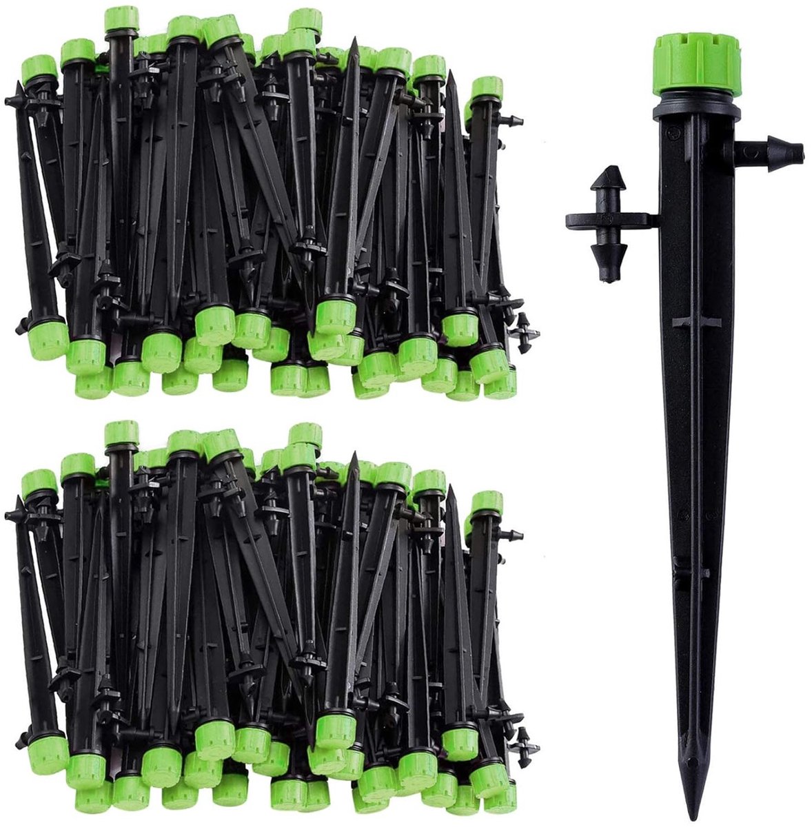 Pack van 100 Universele Druppelaars voor Irrigatiesystemen, 6.35 mm, 360 Graden Verstelbaar, Geschikt voor 1/4 Inch Waterafvoer en Tuinirrigatie