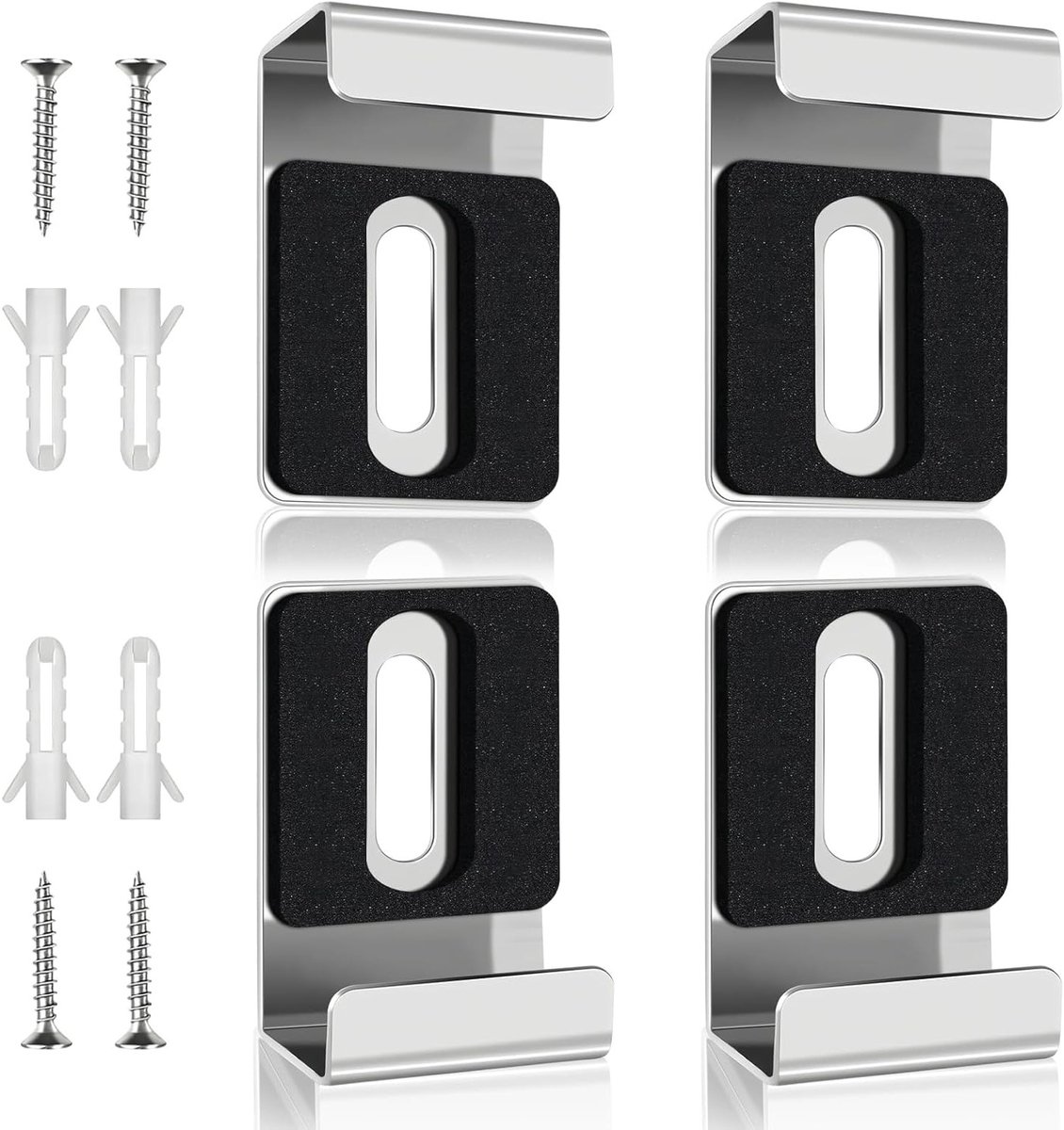 Spiegelhouders voor aan de muur - 4 stuks, zilveren bevestiging, geschikt voor spiegels van 17-19 mm dikte, inclusief schroeven en pluggen