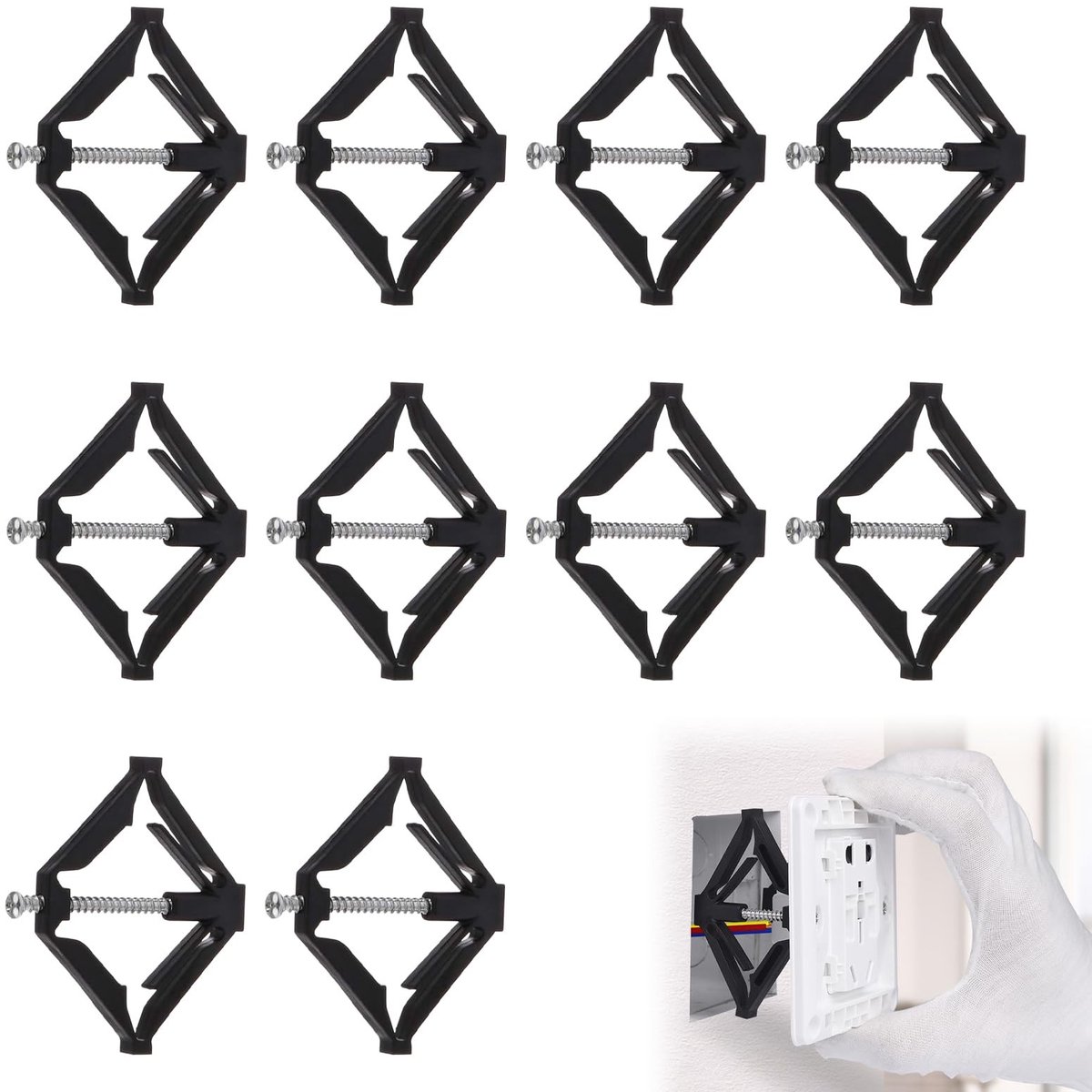 Dailygoods - Dailygoody - Muur Mount Schakelaar Doos - Reparatie Tool - Snelle installatie binnen 30 seconden - Zwart - Elektricien Accessoires - 10 Stuks - Geschi...