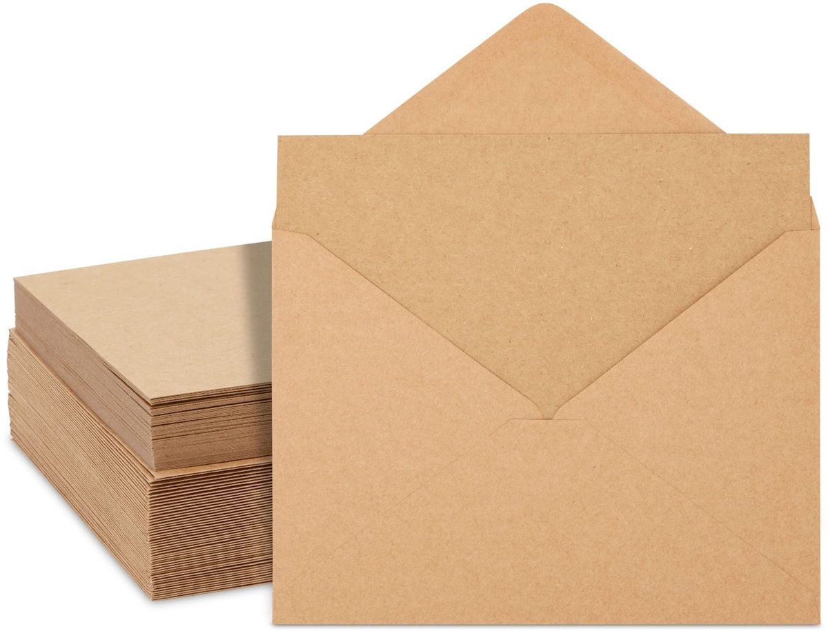 Dailygoods - Dailygoody - 50-delige bruin kraftpapier A7 enveloppen - Wenskaarten en briefpapier set - Elegante V-flap enveloppen - 5 x 7 inch briefpapier - Perfec...