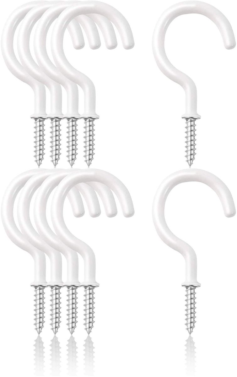 Dailygoods - Dailygoody - 10 Pack Cup Haken - Plafond Haken voor Hangplanten - Zware Schroefhaken - Wit - Voor Badkamer en Keuken - Perfect voor Opknoping