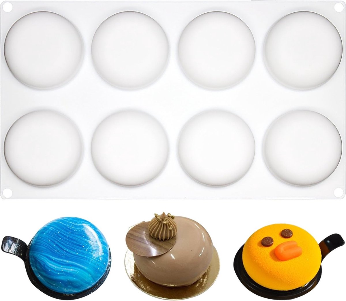 Ronde Siliconen Bakvorm voor Chocolade, Cake, Pudding en Kaarsen - 8 Holtes, Extra Groot