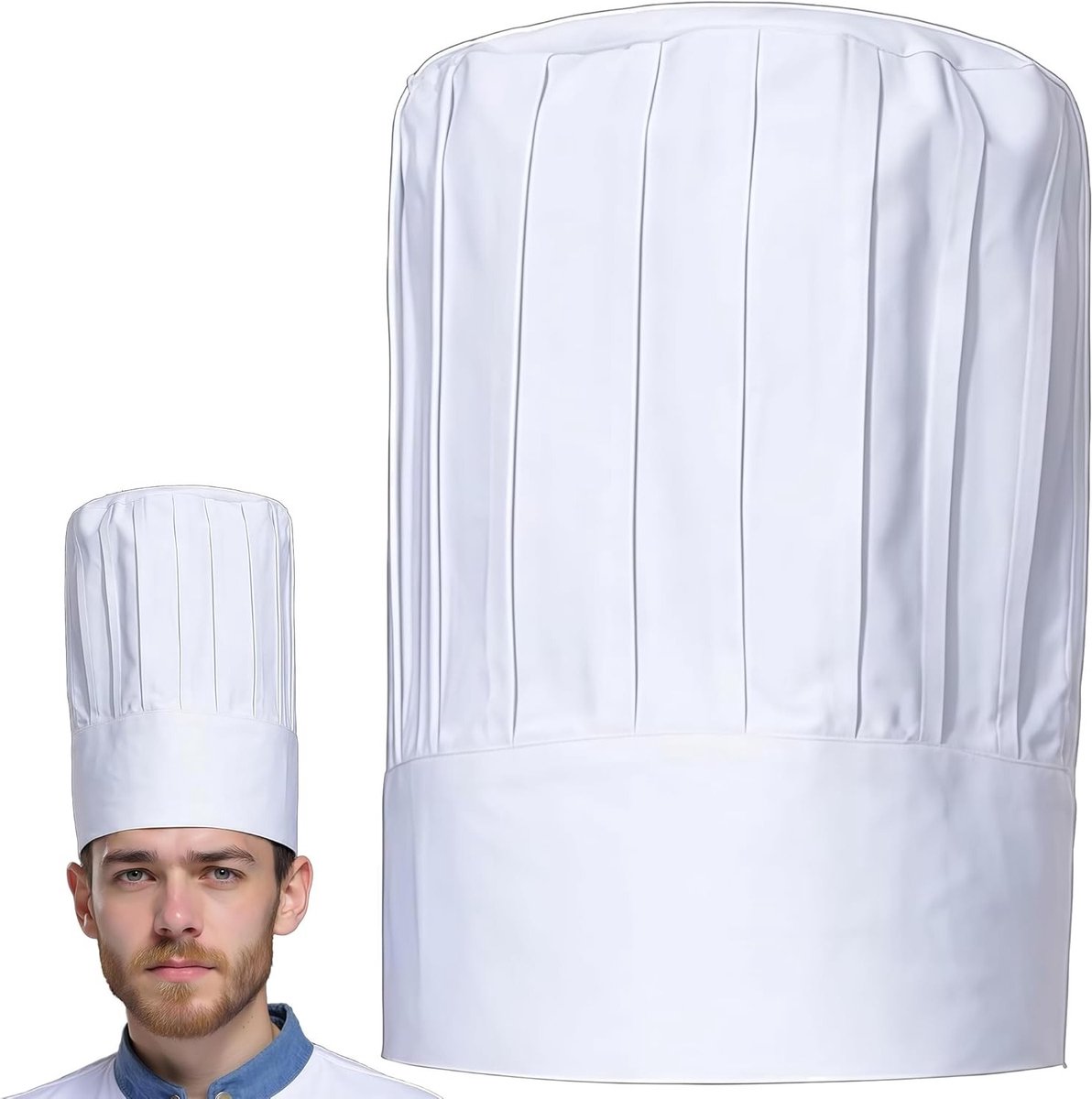 Ajusteerbare Koksmuts van Katoen voor Professionele Koks, Perfect voor Restaurant, Koken en BBQ (Wit)