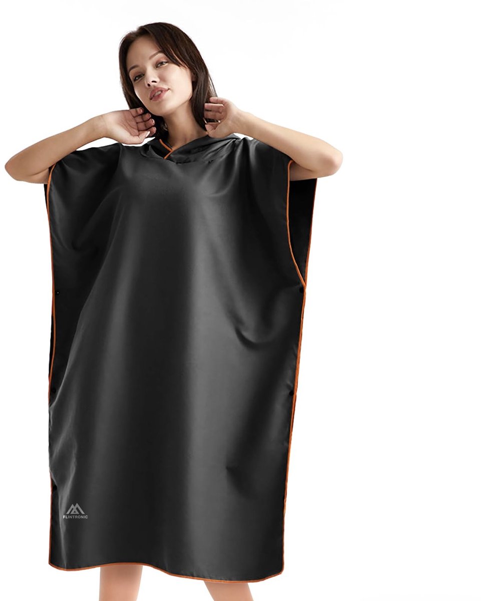 Dailygoods - Dailygoody - Microvezel poncho - Sneldrogend - 110 x 80 cm - Ideaal voor strand en sauna - Unisex - Zwart