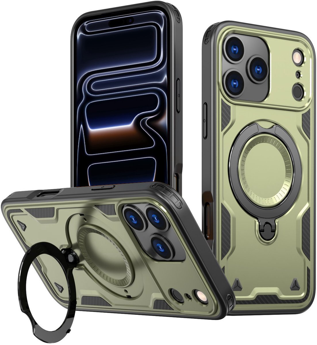 Hoesje Geschikt voor iPhone 17 Pro - Armor hoes met Ringhouder - Arara backcover - Groen