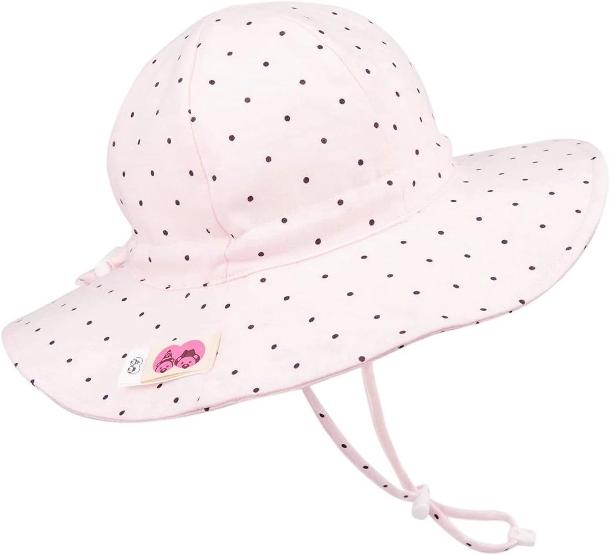 Zonnehoed Meisjes - Zomermuts Baby - Bescherming Tegen Zon - Verstelbaar & Dubbellaags - 54 cm - Stip Roze