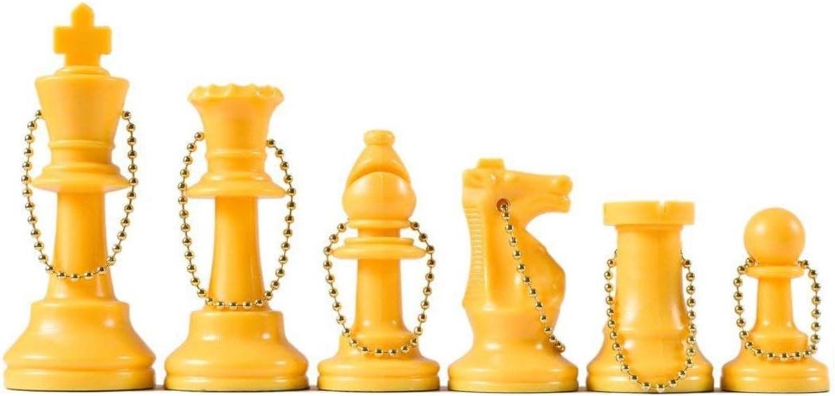 Schaakset Sleutelhangers - Mini Schaakstukken - Decoratie Tassen - Staunton Stijl - 9.5 cm Koning - Geel