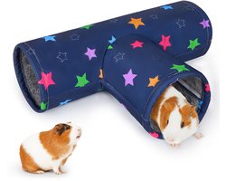 Cavia-tunnel — Wasbaar, Schuilplaats, Draagbare konijnentunnel, Zachte fretentunnel — Ideaal om te spelen & rusten — Cavia-accessoire (Ook geschikt voor egels, hamsters, enz.) — Blauwe sterren