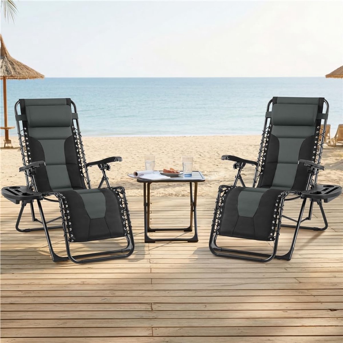 Ligstoel Inklapbaar 165x64x69 cm – - 165x64x69 cm - Zwart - Medahomestore