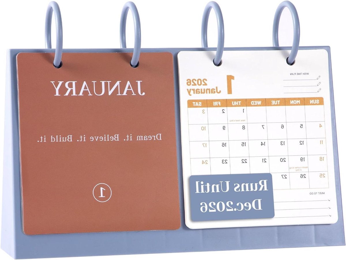 Herbruikbare bureaukalender 2025-2026, bureaukalender met plastic basis van juli 2025-december 2026, afneembare grote maandelijkse staande kalender 25,5 x 18,5 cm voor thuiskantoor, school
