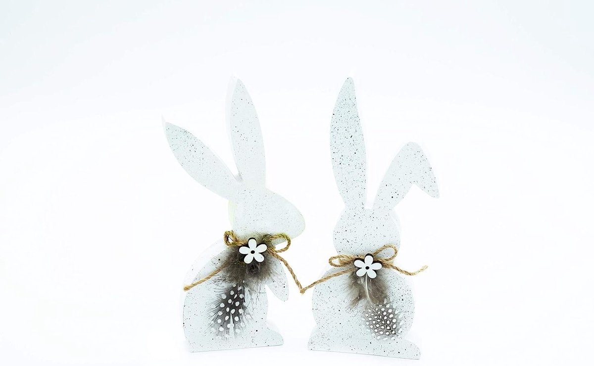 Houten Paasdecoratie - Paasdecoratie Set - Paasfeest Versiering - Natuurlijke Houtlook - 8 x 20.5 cm - Wit