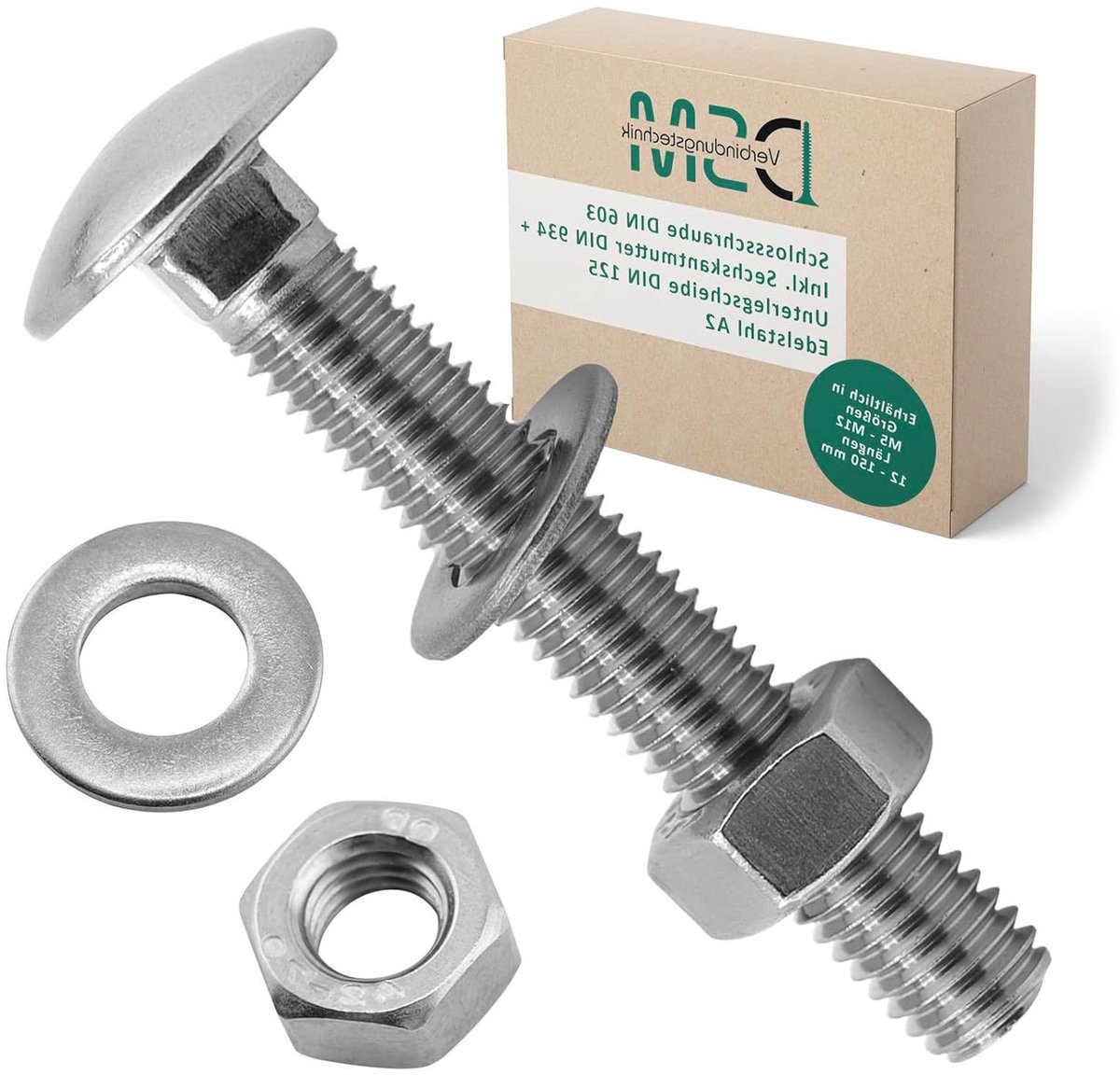 Slotschroeven M12 x 65mm - DIN 603 bouten - Houtmetaal verbindingen - Roestvrij staal A2 - 100 stuks