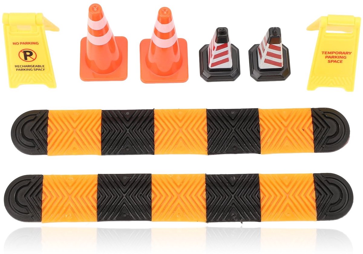 4-delige Set Verkeersaccessoires voor Modelauto's - Cones, Snelheidsdrempels en Waarschuwingsborden 1/18 1/24