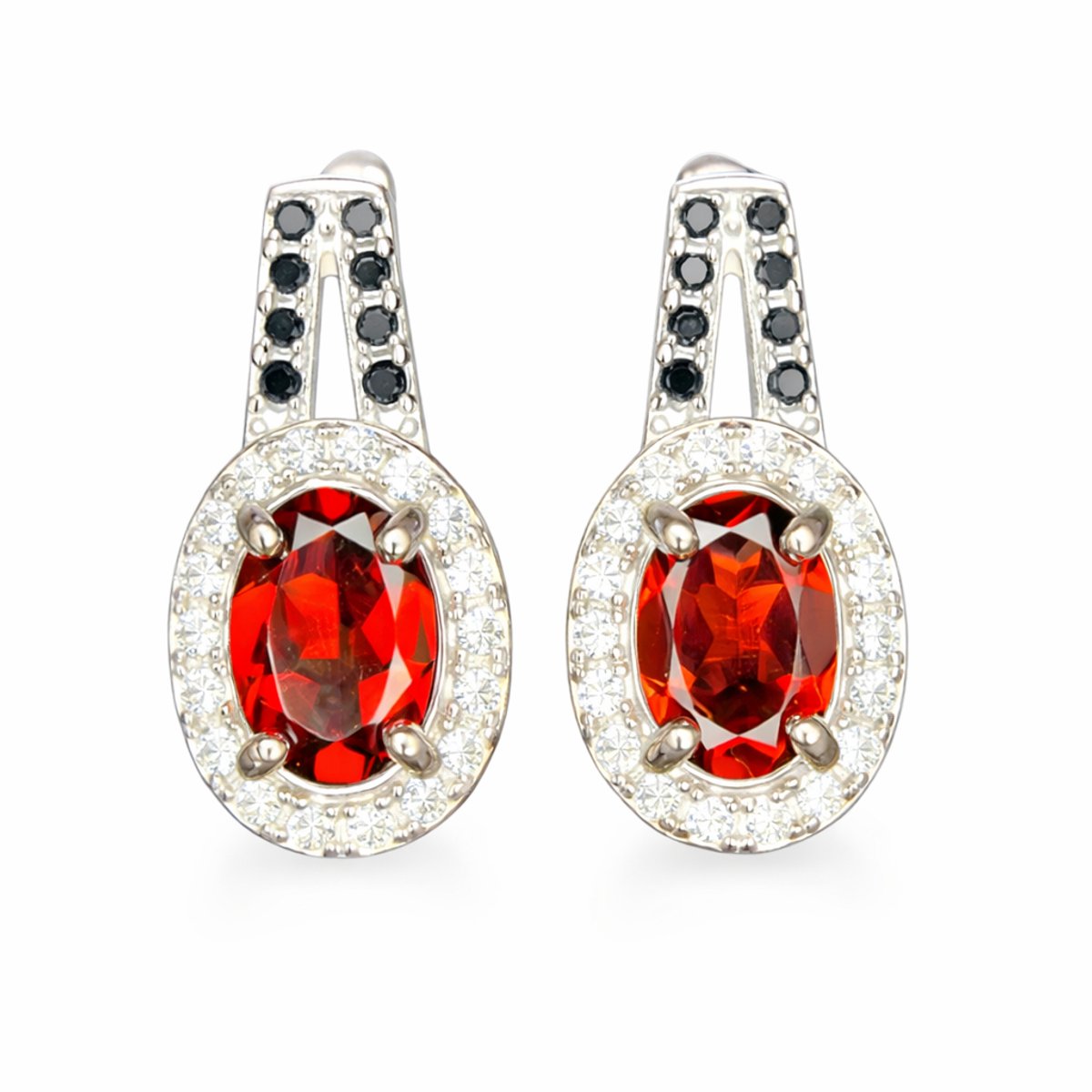 18.21 CT Natuurlijke Granaat Oorstekers met Spinel - 925 Zilver - Rhodium Plated - Rode Edelsteen Oorbellen voor Dames