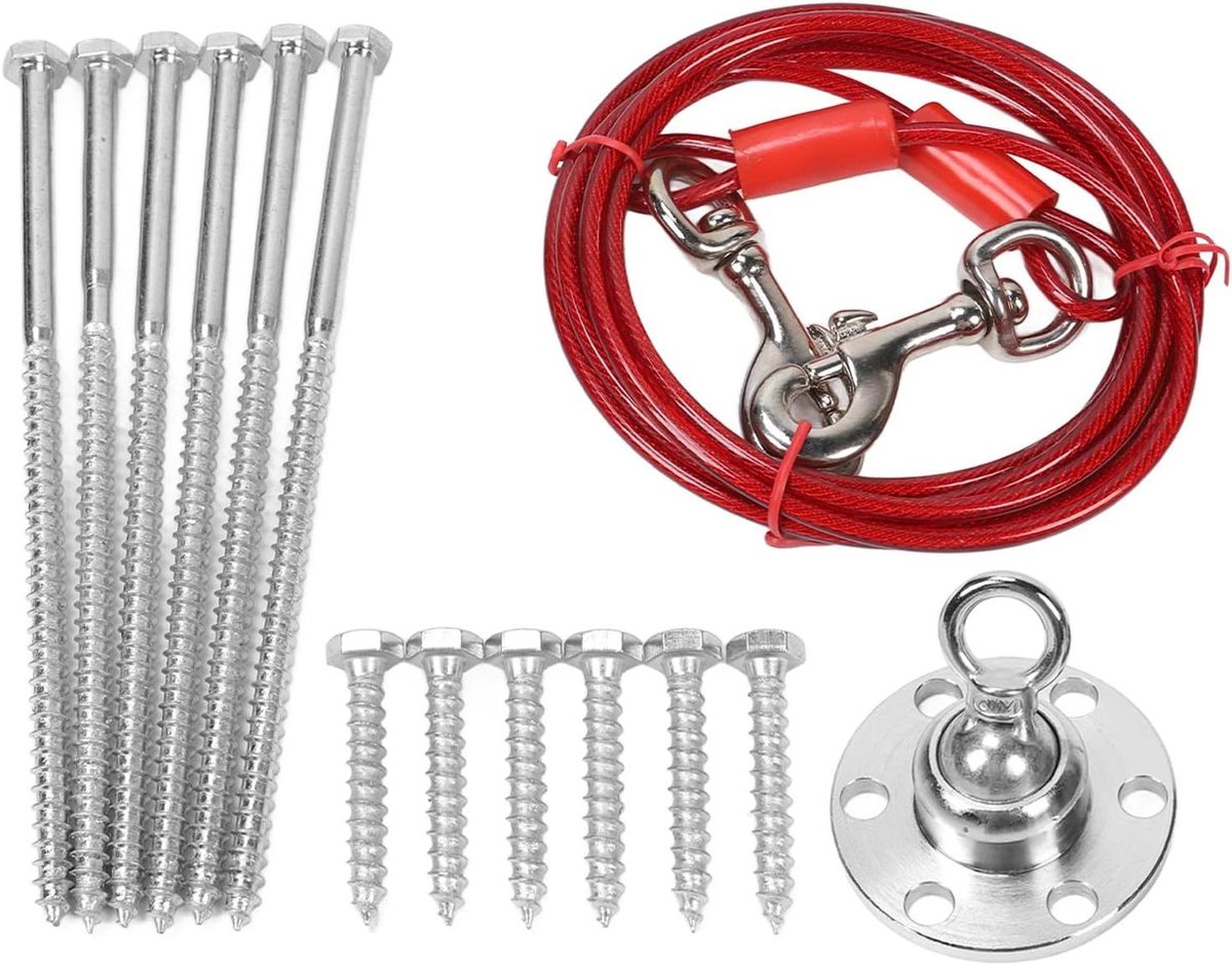 Hondenanker met Kabel - Hondenpen Grondanker - Vastbinden Hond Tuin - 360 Graden Roterend - Zwaar Uitgevoerd
