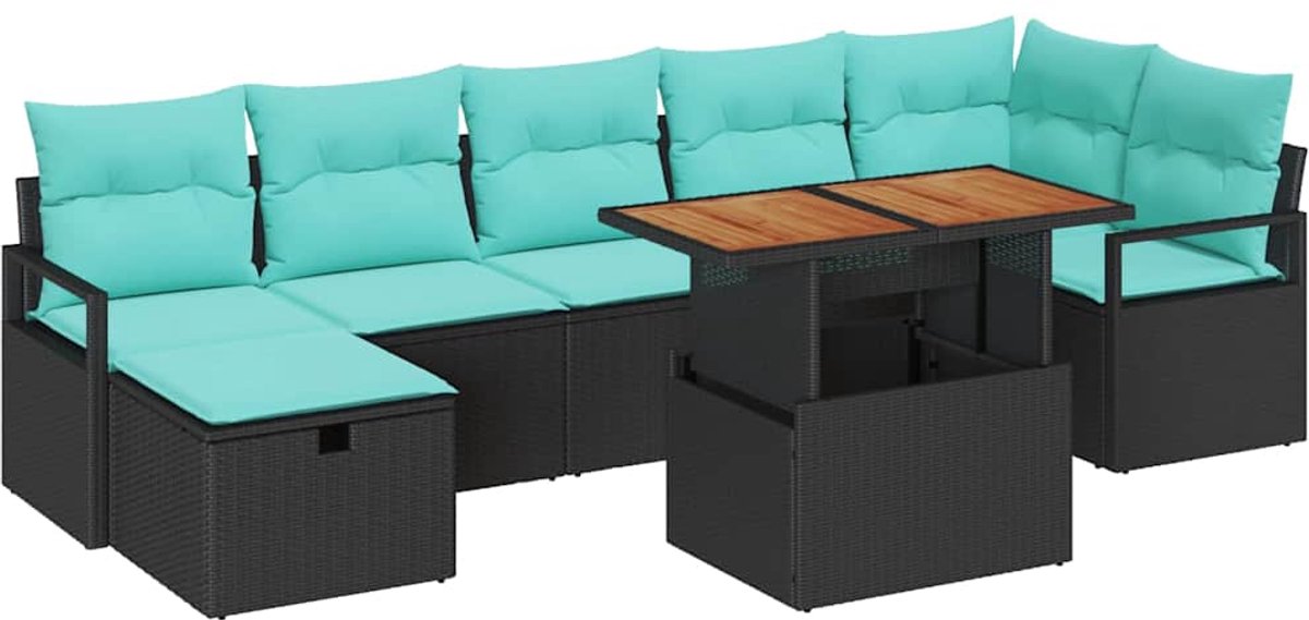 vidaXL - Tuinbank - Set - met - kussen - met - opslag - 8 - pcs - Zwart - poly - rattan